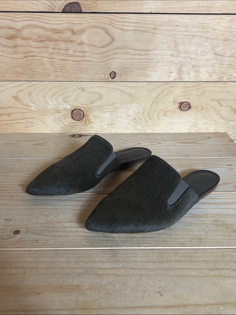 Jenni Kayne pony Hair mules Olive size 39